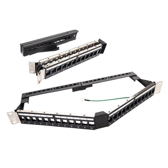  1U 24 Port FTP vinklet CAT6 patchpanel med v&aelig;rkt&oslash;jsfri stik